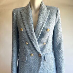 New Jason Wu Polyester Tweeted Light Blue Double-Breasted Classic Blazer size XS